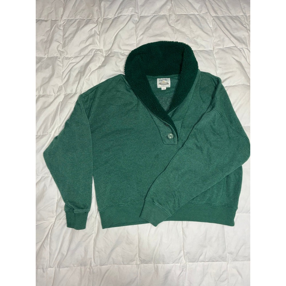 American Eagle Green Sherpa Lined Shawl Collar Button Sweatshirt Womens Large
